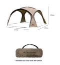 Outdoor dome canopy sunshade with ventilation, dimensions 410 cm by 230 cm, suitable for campsite use.