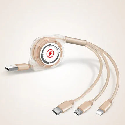 3-in-1 telescopic USB charging cable extended to 120cm length with titanium alloy connectors