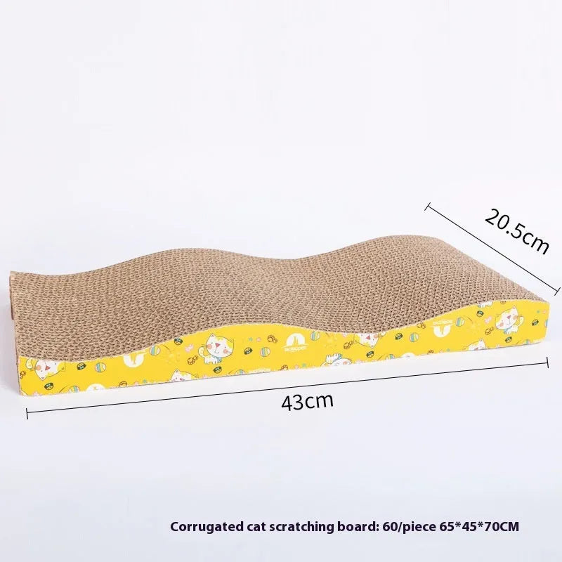 Corrugated paper cat scratch board in a geometric shape option such as bone type or trapezoid.