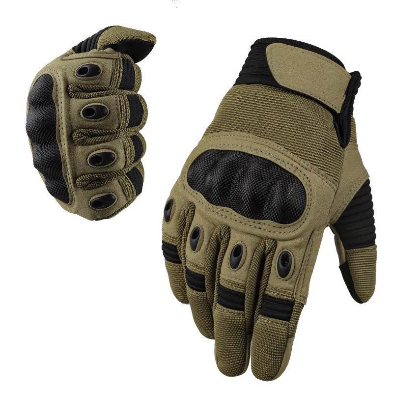 Tactical full finger motorbike gloves with touch screen, knitted fabric, autumn riding, black.