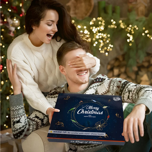 Closed blind box for Christmas Mino Bog 24-piece metal fishing lure set with festive graphics