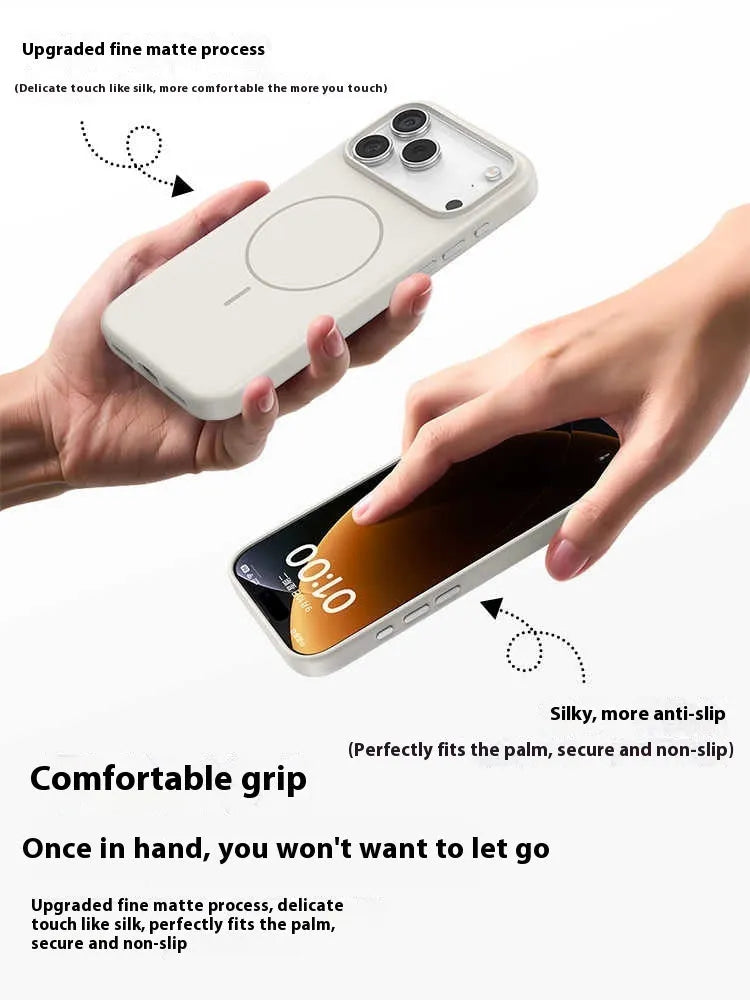 Black frosted magnetic protective phone case for iPhone 17 Pro Max with visible camera button cover.