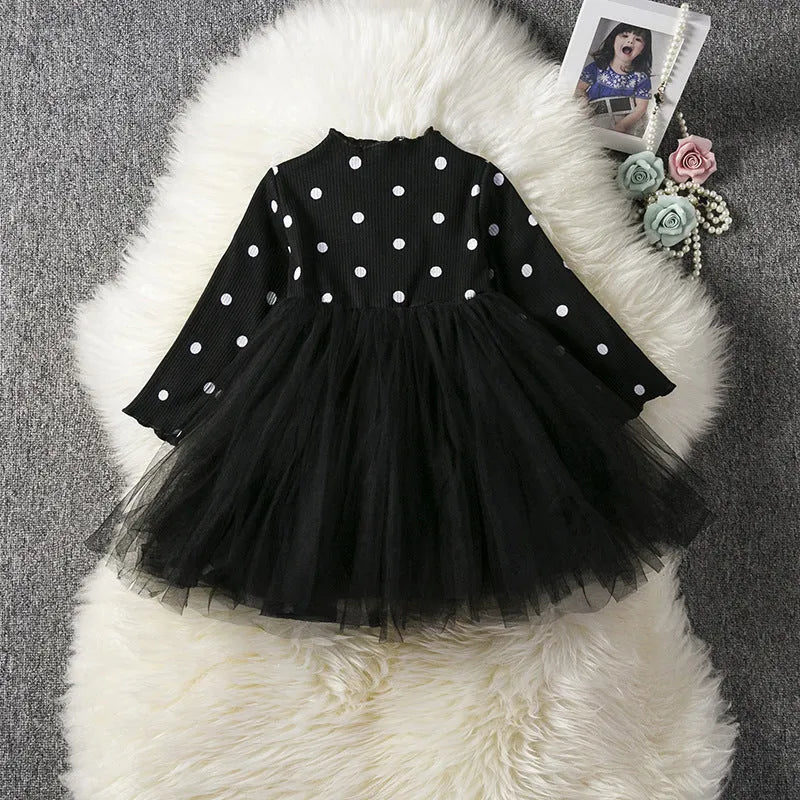 Baby girls long sleeve lace tutu dress in black, pink or white for christenings and birthdays