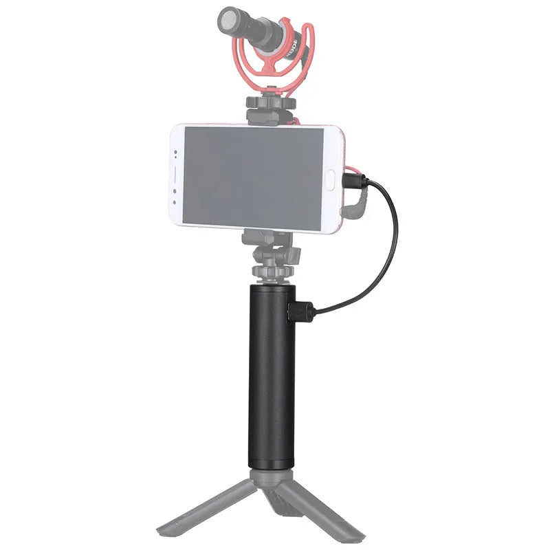 Black aluminium alloy portable power bank with a carry handle, showing compact size