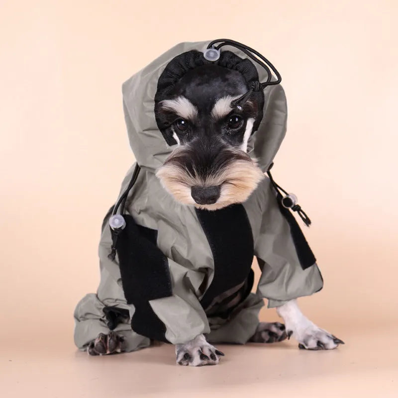 Silver reflective waterproof dog raincoat with leg holes for large breeds