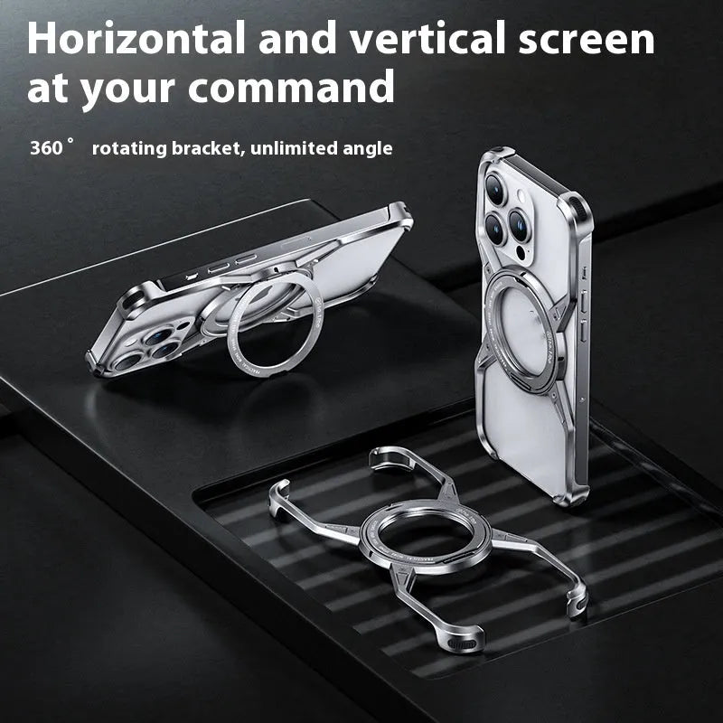 Rotary magnetic adhesive bracket hollow aluminium alloy phone case for iPhone 16 Pro Max in Deep Space Gray