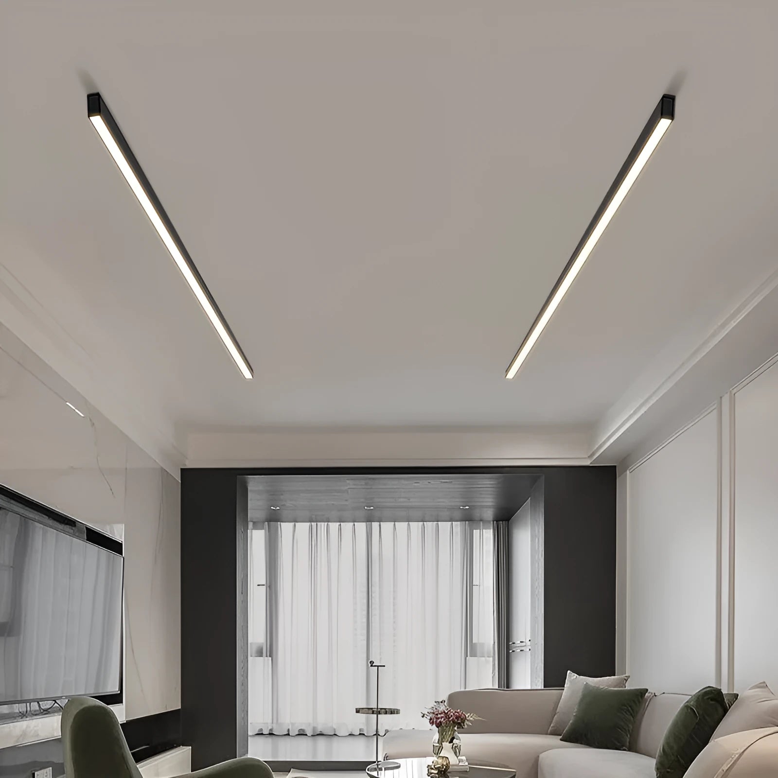Rectangular aluminium ceiling lamp 53.6cm 20W in Obsidian Black for living room lighting