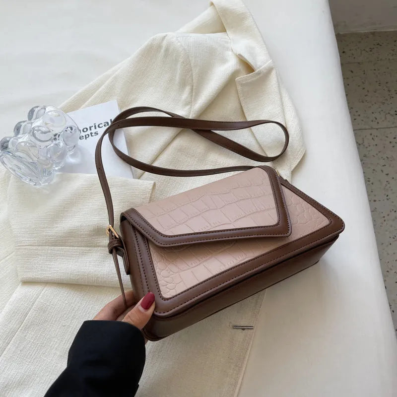 Stone pattern square shoulder bag in PU material with urban simplicity style