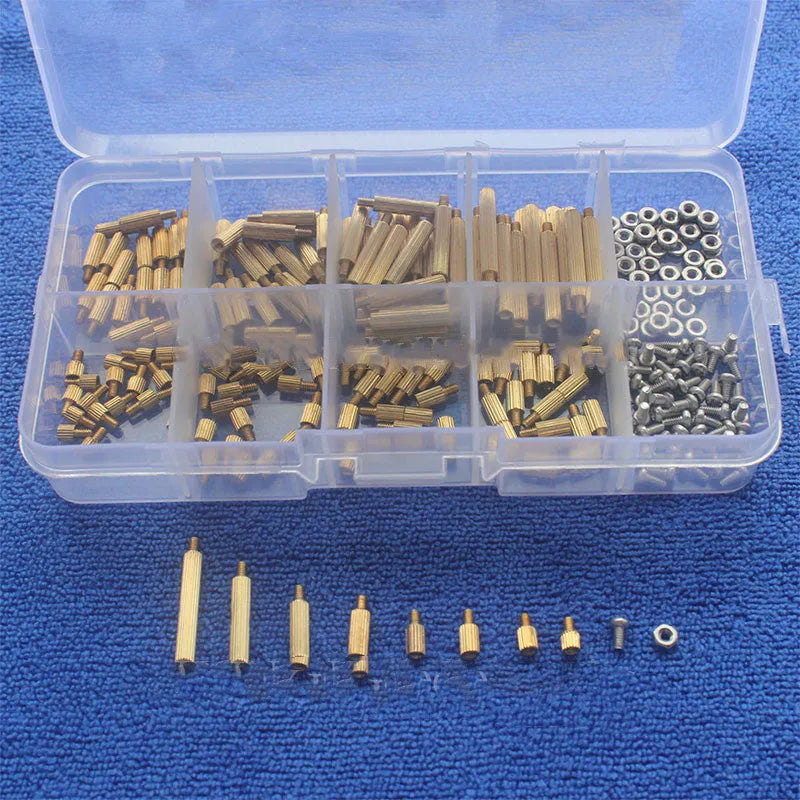 Gold 260-piece set of 304 stainless steel screws, nuts, and brass copper columns