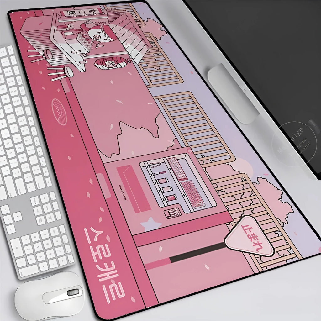 Large oversized gaming mouse pad with cartoon heat transfer print, anti-skid rubber base, lycra cotton top, available in multiple sizes