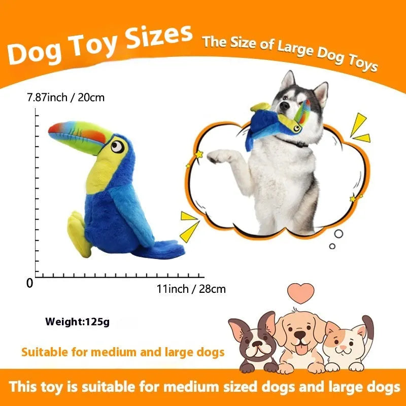 Blue plush big-mouthed bird dog toy for pulling and teasing play