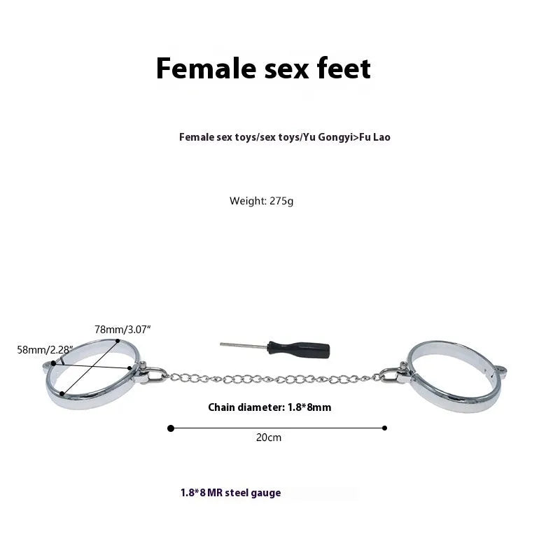 Silver zinc alloy handcuffs and footcuffs adult sex toy accessories with stainless steel bracelet fittings