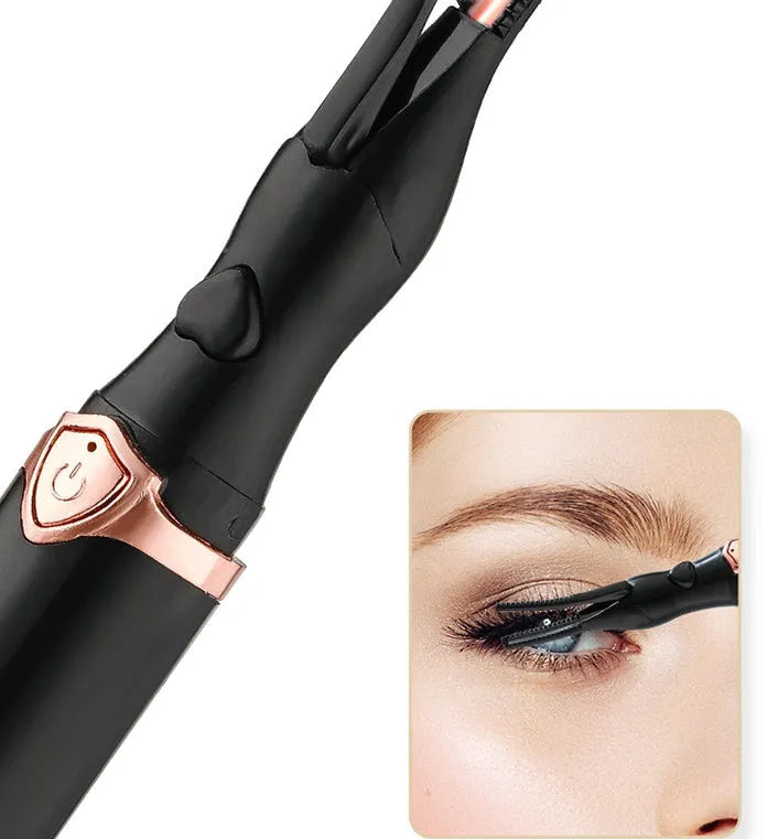 Rechargeable electric heated eyelash curler with 360 rotating comb in black