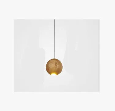 Nordic-style solid wood ball chandelier pendant light with adjustable cord, shown with a wooden disc base.