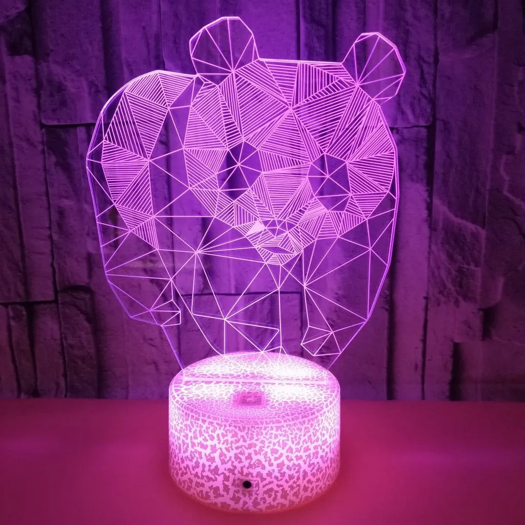 Panda colorful LED touch 3D night light with seven colour modes and remote control on a table