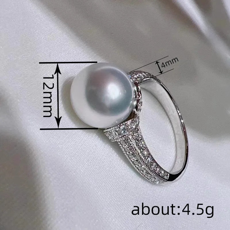 Pearl light luxury ring for women, copper base with white gold colour finish, size No 7