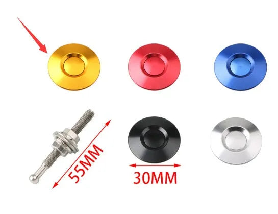 30mm diameter aluminium alloy button-type car cover lock in silver, shown with iron screw.