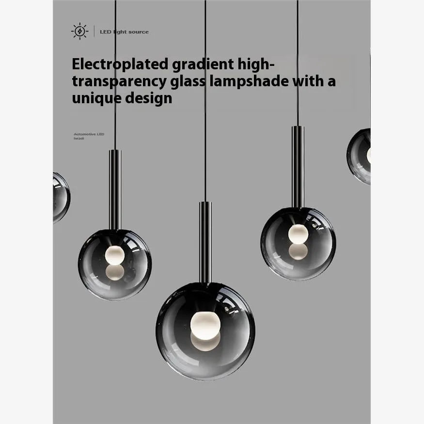Glass chandelier long rotating staircase chandelier three heads Shiny Black simple modern design