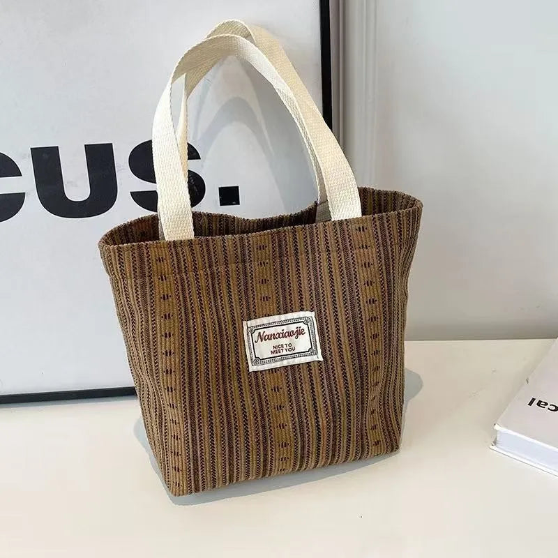 Japanese style corduroy crossbody bag in dark brown colour with textured fabric