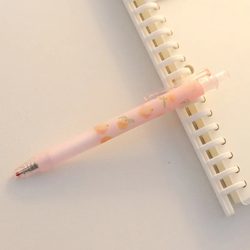 Kawaii Peach press gel pen with plastic shell, 14cm length, and gel ink rollerball tip