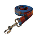 Blue background velvet plaid pattern dog collar with alloy buckle shown in various sizes