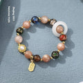 Hand-woven women's bracelet with coloured glaze sunstone beads and fragrant grey finish