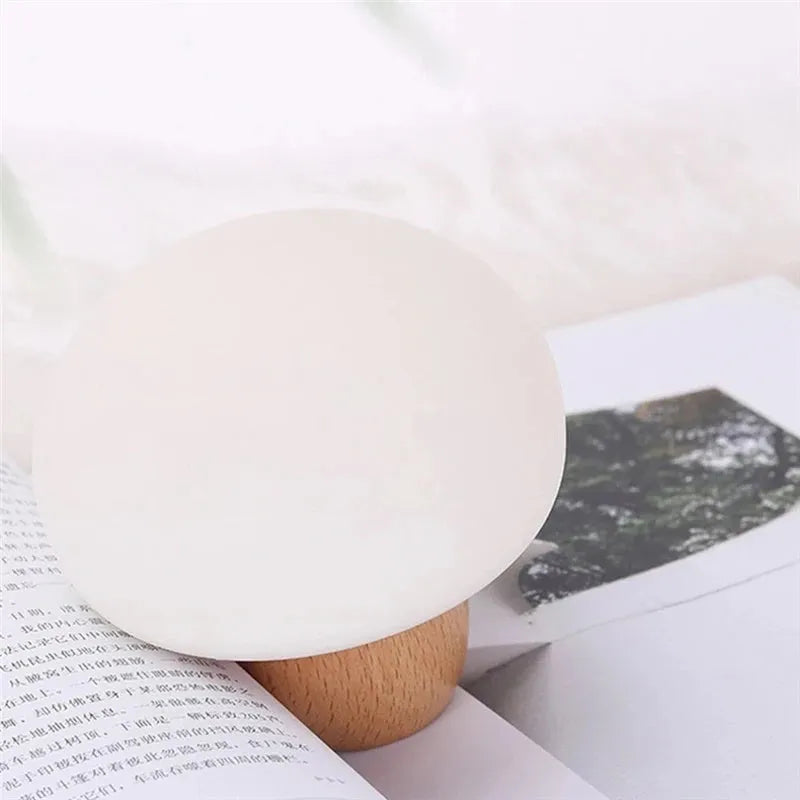 Silicone LED night lamp mushroom shape with wooden base touch switch warm light for children