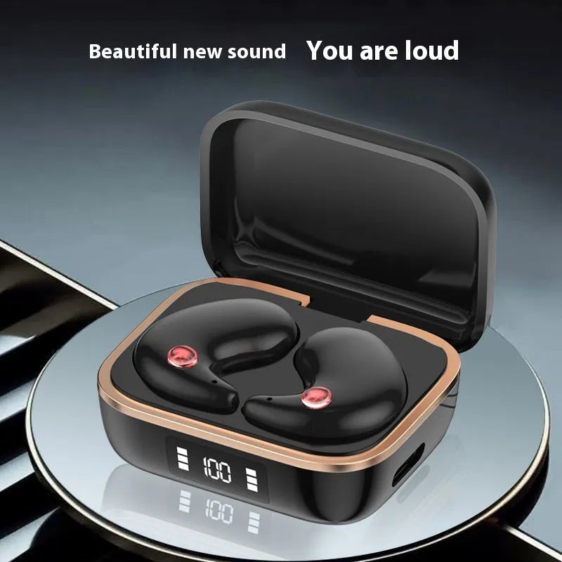 Mini J11 Bluetooth headset in black with charging bay, showing in-ear design and breathing light