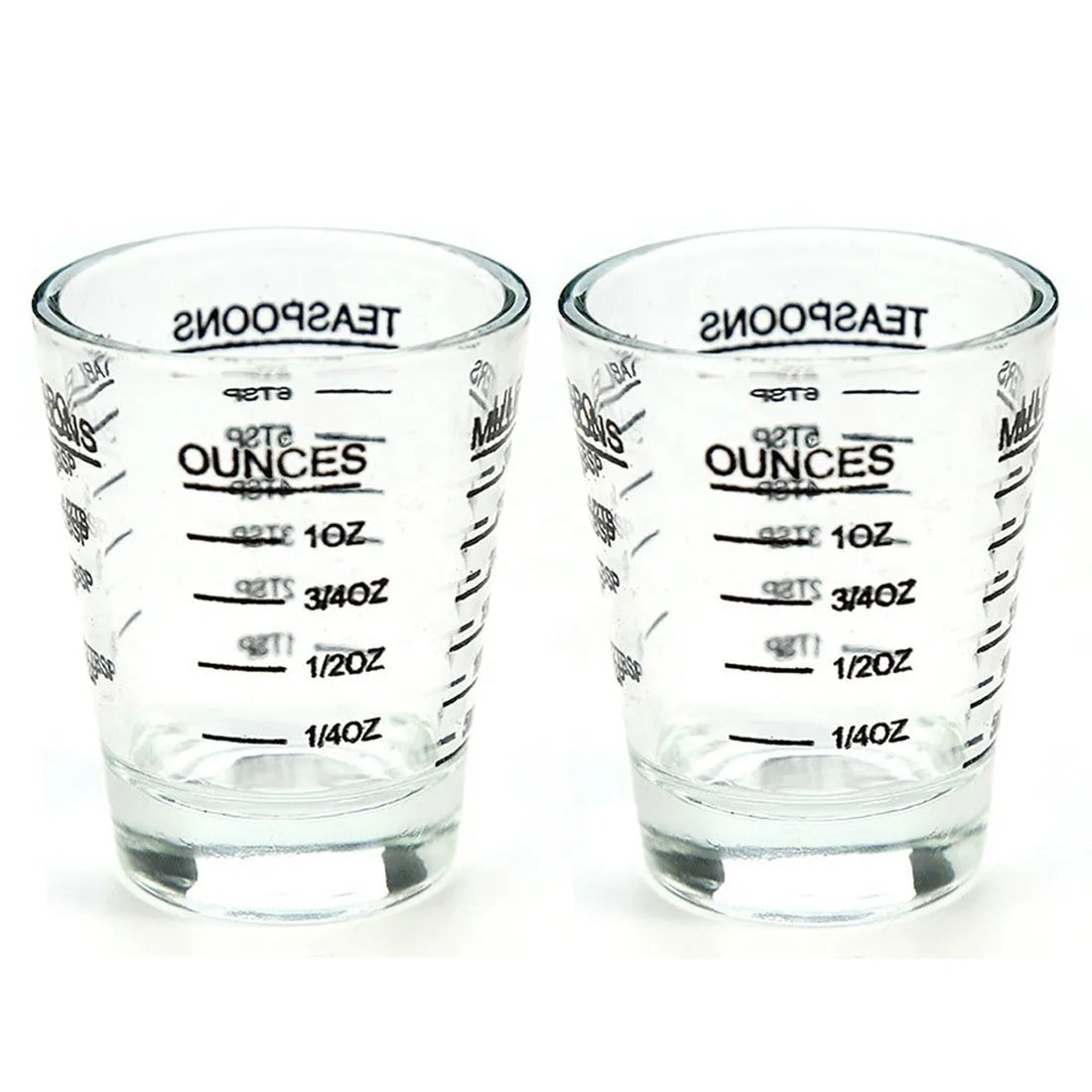 Mini retro glass measuring cup with scale showing 30ml capacity in solid colour