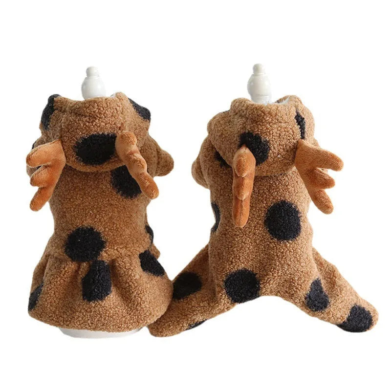 Polka dot elk couple pet clothing for dogs and cats in skirt or four-leg styles