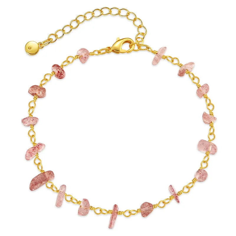 Women's geometric bracelet with irregular gravel turquoise stones and crystal accents on 18K gold-plated copper