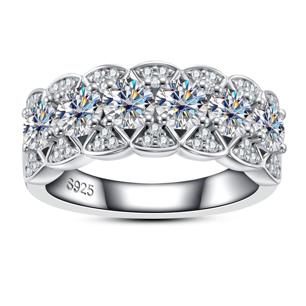 925 silver 18K gold electroplated closed ring with full moissanite and diamond stones, geometric shape, white colour