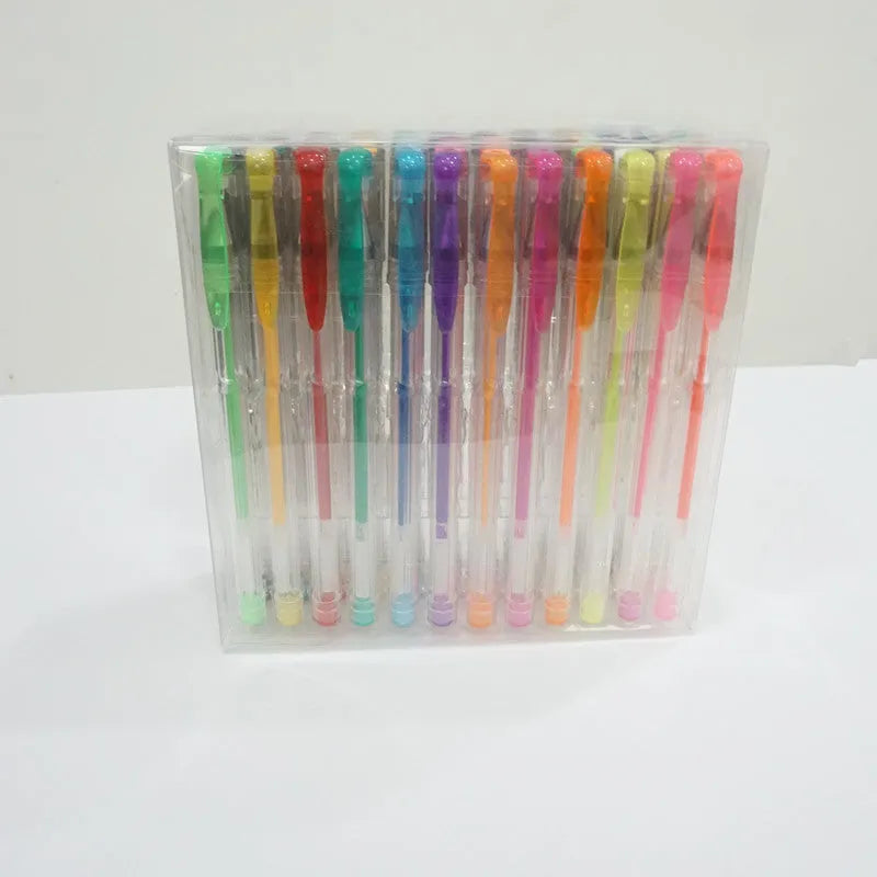 100 assorted colour gel pens with plastic barrels and dual 0.5mm and 1mm tip sizes.