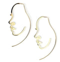 Creative abstract face contour earrings in gold and silver metal finishes, 75 by 35mm