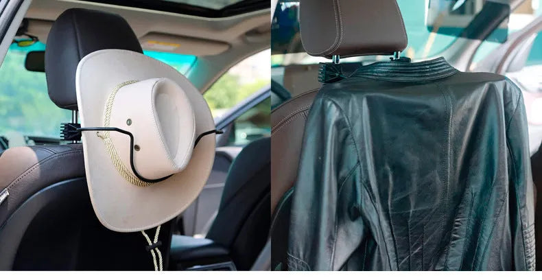Black metal hat bracket for car visor or headrest cap display and storage