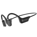 Bone conduction Bluetooth headset worn around the neck in retro green colour for sports running.