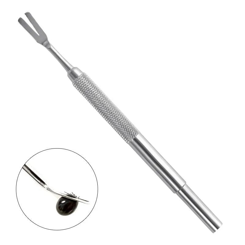 Silver stainless steel tick removal tweezers for cats and dogs