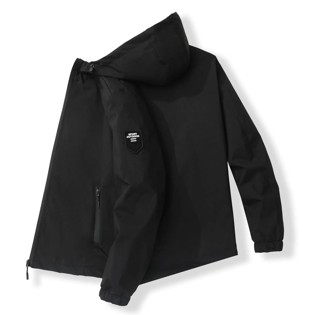 Outdoor wild jacket in black, long sleeves, 100% polyester for spring and autumn wear