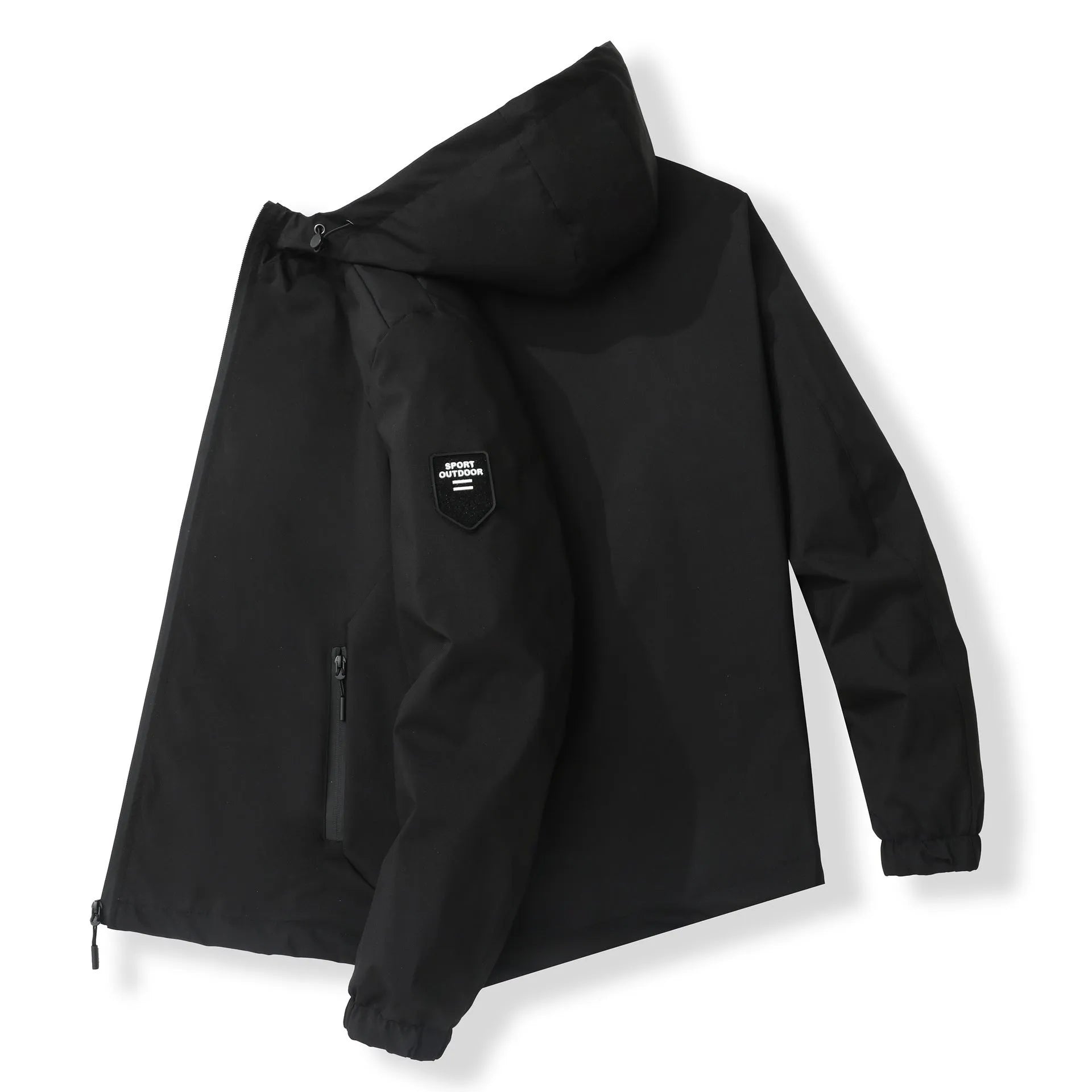 Outdoor wild jacket in black, long sleeves, 100% polyester for spring and autumn wear
