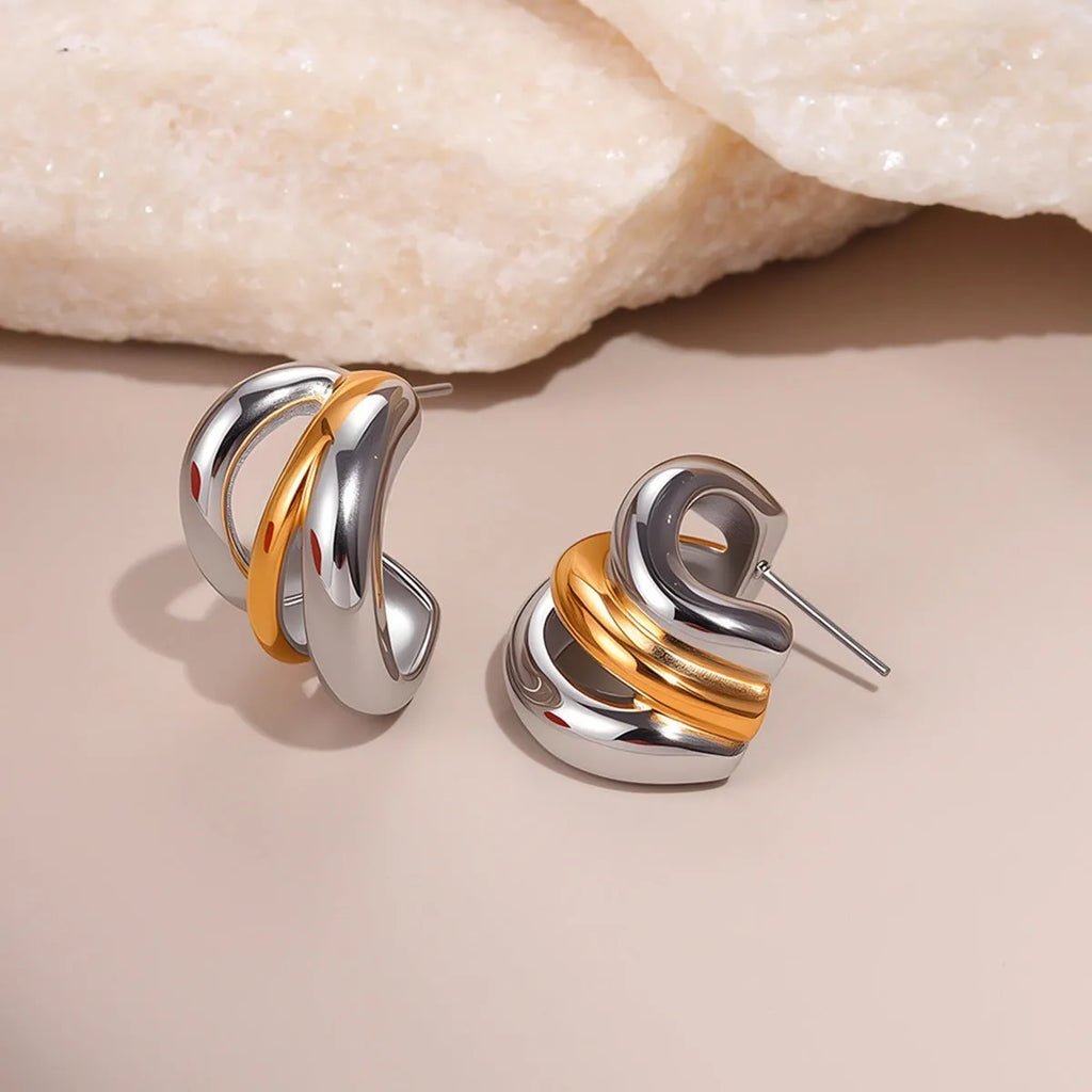 Stainless steel geometric earrings with gold and silver colour matching for women