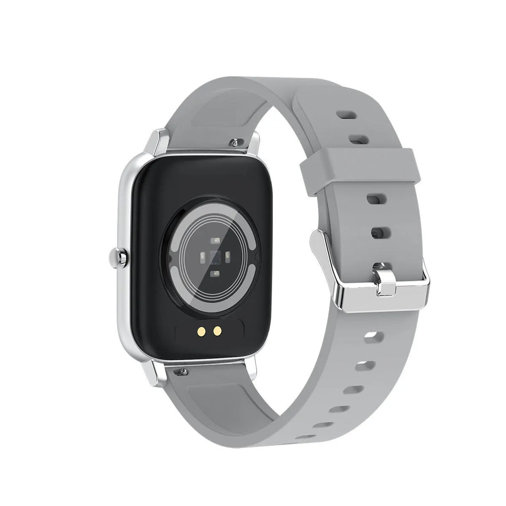 H80 black smart watch with spherical glass screen showing heart rate and time on a silicone strap