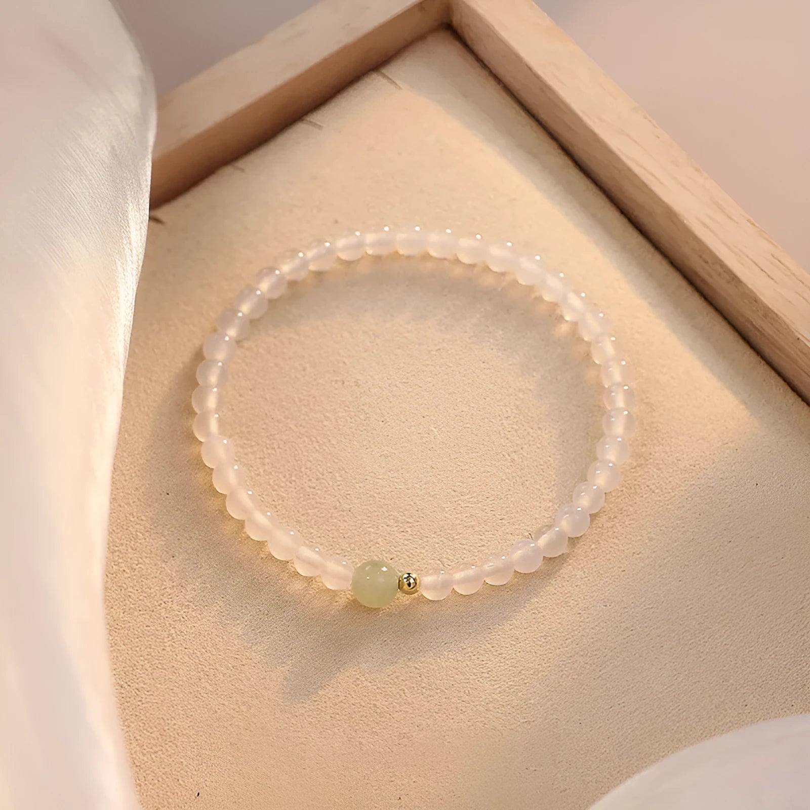 Natural Hetian Jade White Agate women's bracelet in New Chinese style measuring 15cm length