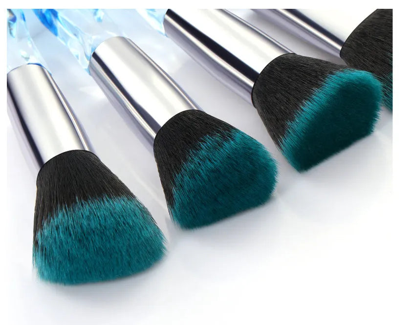 10 crystal-handle foundation brushes with diamond shanks and 4.5cm artificial fibre bristles