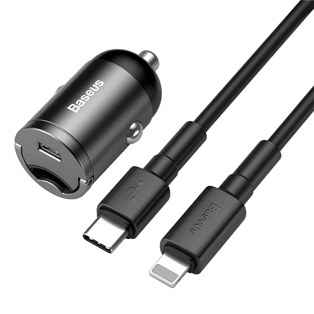 Electro-optical grey Baseus 30W USB car charger with 1 metre cable