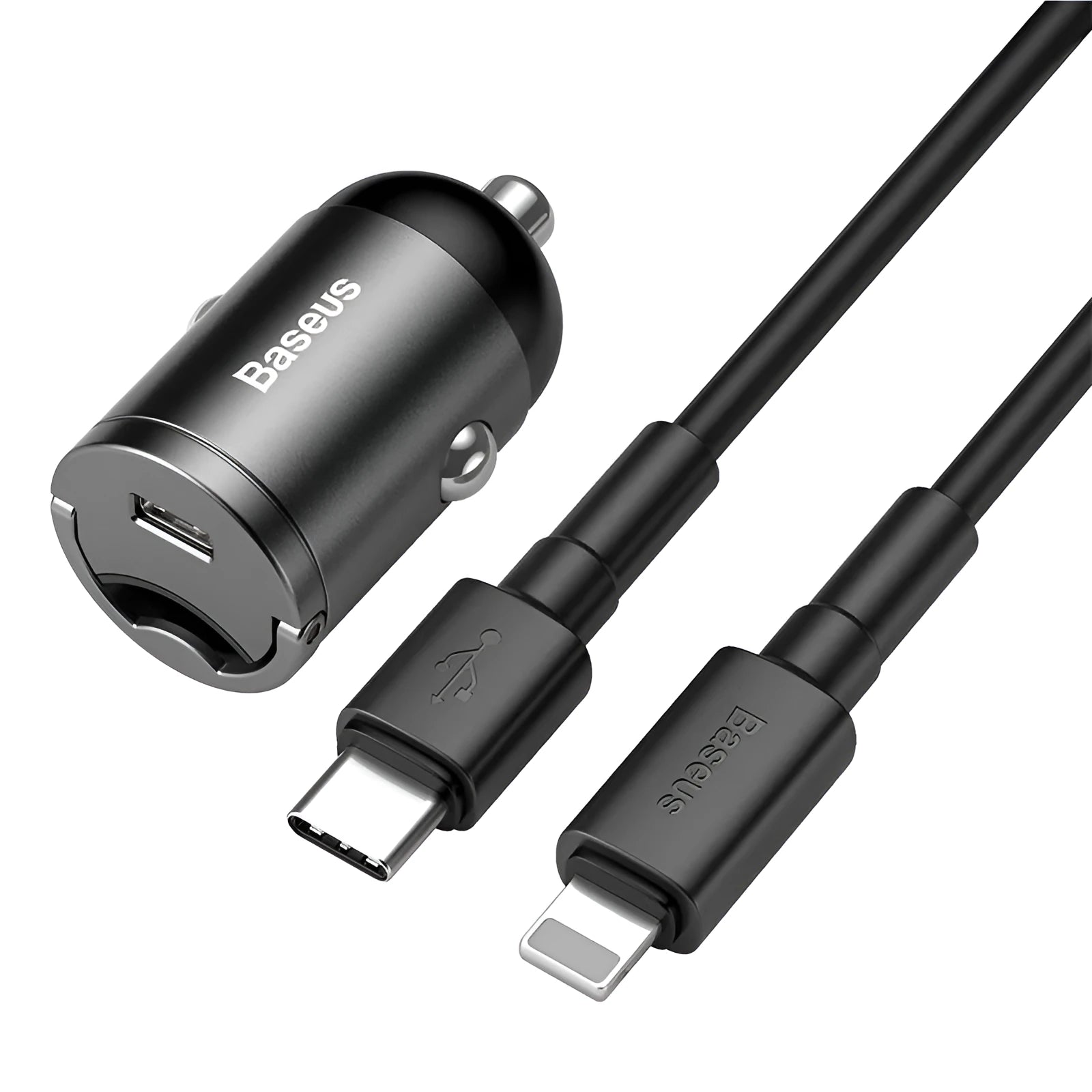 Electro-optical grey Baseus 30W USB car charger with 1 metre cable