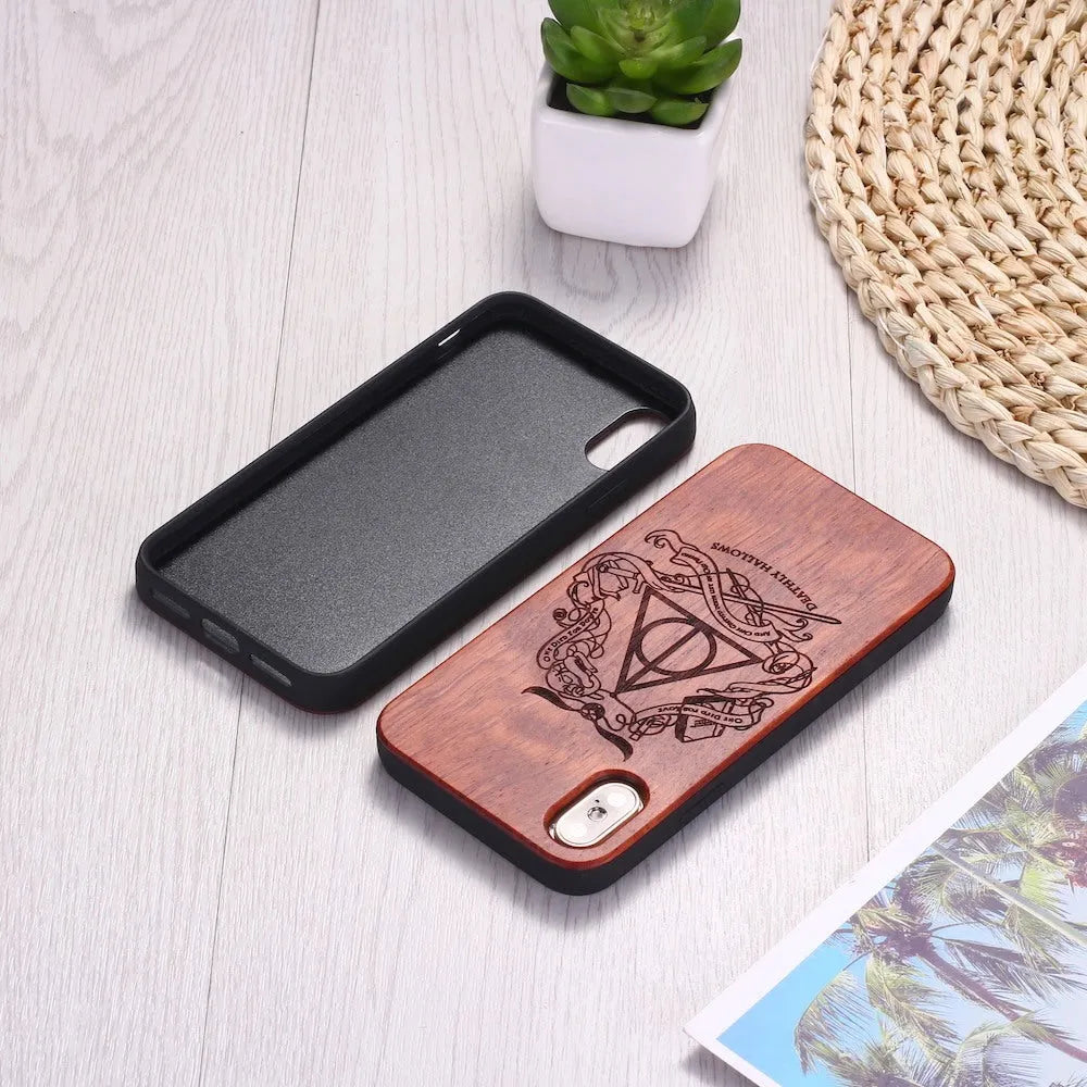 Wooden mobile phone case with TPU frame in cherry wood or rosewood for iPhone models