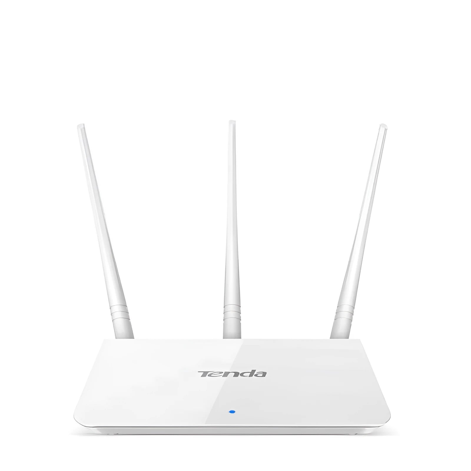 White rectangular dual-band wireless router with status LEDs, shown on a wooden surface.