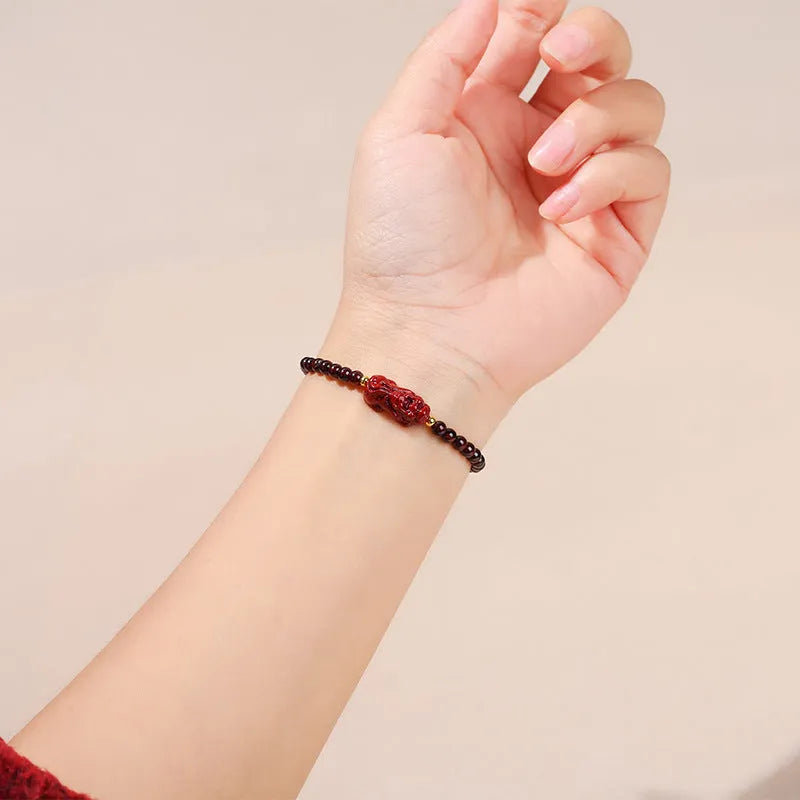 Natural garnet square bracelet with geometric design and pixiu charm detail