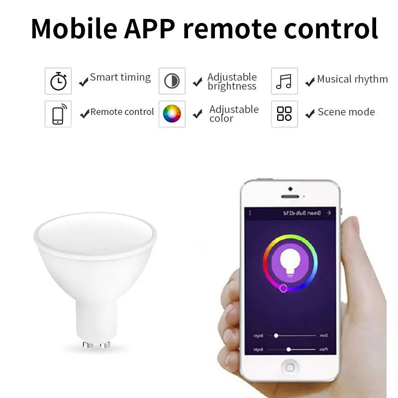GU10 smart WiFi spotlight bulb with RGBCCT colours and adjustable temperature control