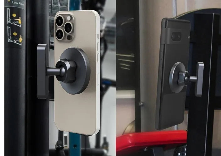 Silicone rubber magnetic suction phone bracket holder for iron surfaces in cars and gyms.